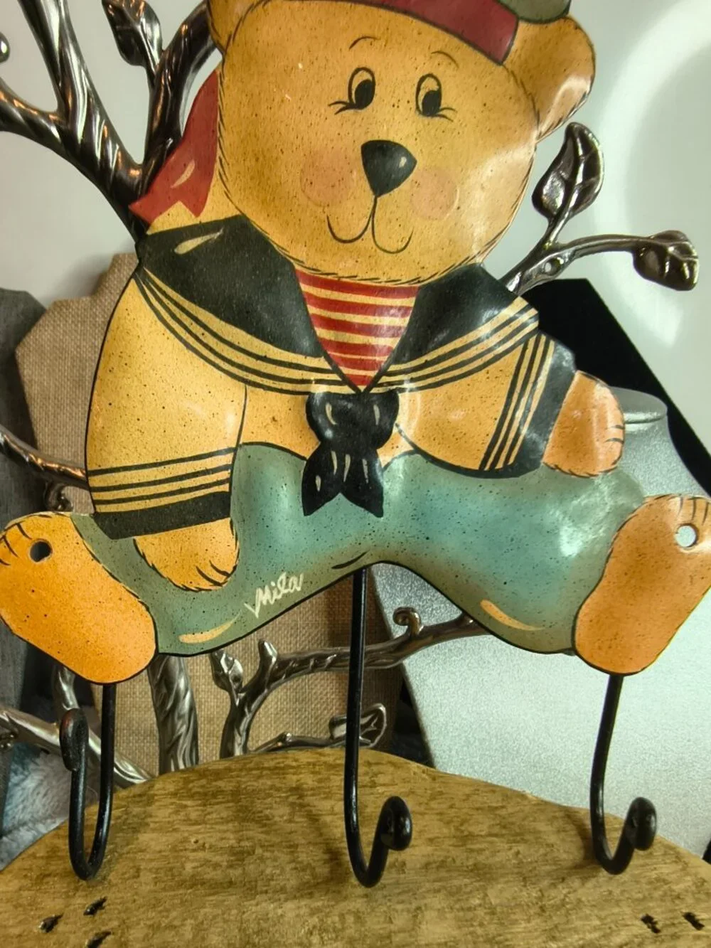 Metal Sailor Bear 3 Hook Wall Decor